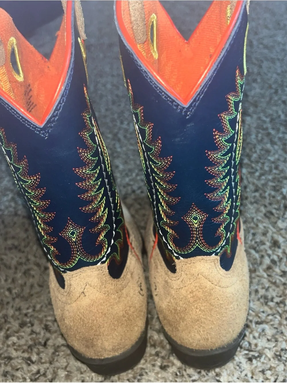 Kids Tan Suede Cowboy Boots with Black Embroidered Shaft